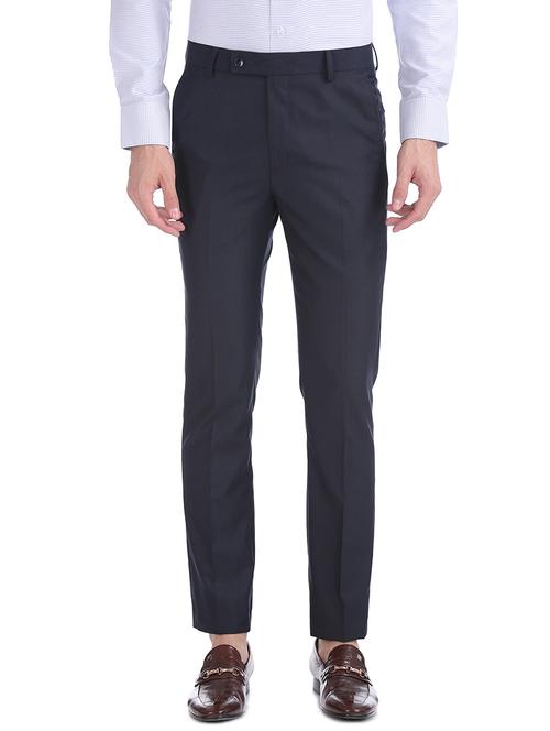 blue textured flat front formal trouser - 18004495 - Very Small Image - 1
