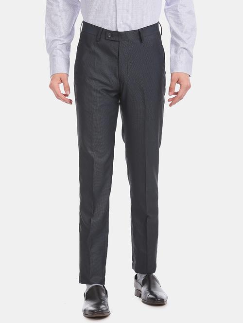 blue textured flat front formal trouser - 18004506 - Very Small Image - 1