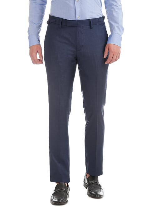 blue checkered flat front formal trouser - 18004577 - Very Small Image - 1