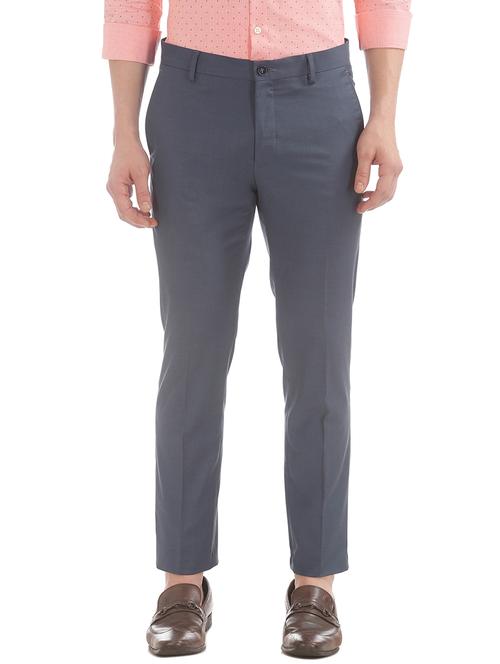 blue solid flat front formal trouser - 18004596 - Very Small Image - 1