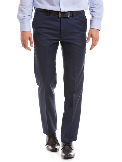 blue solid flat front formal trouser - 18004606 - Very Small Image - 1