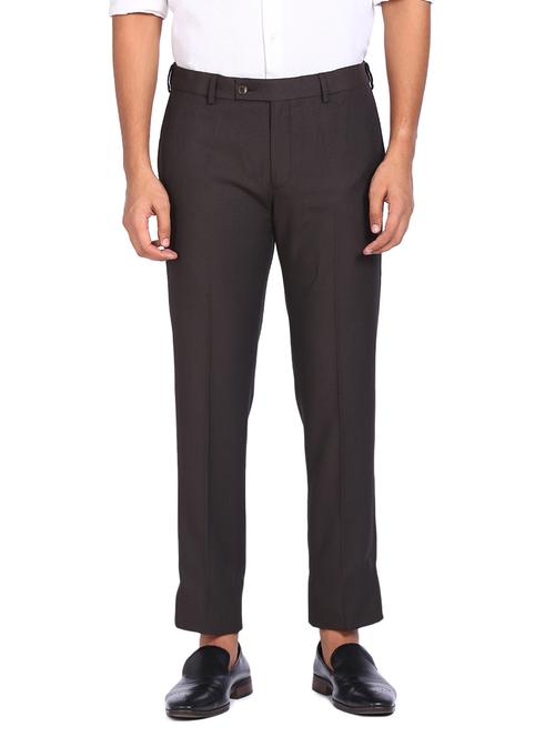 brown textured flat front formal trouser - 18004642 - Very Small Image - 1