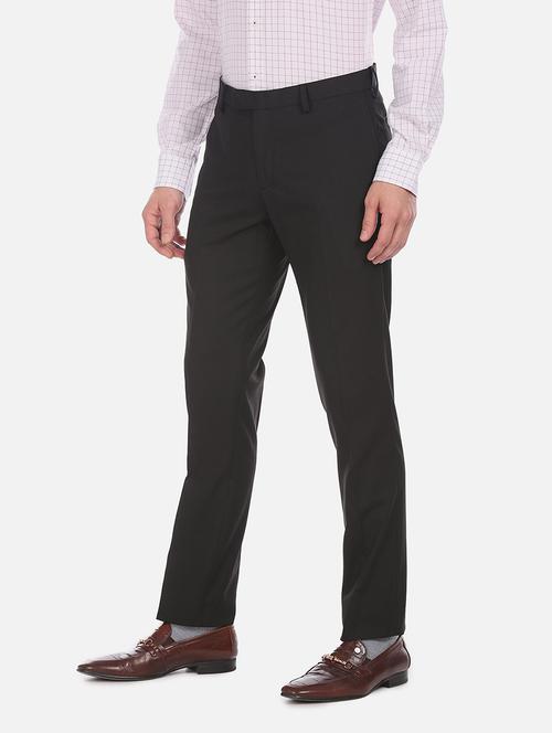 black textured flat front formal trouser  - 18004644 - Very Small Image - 1