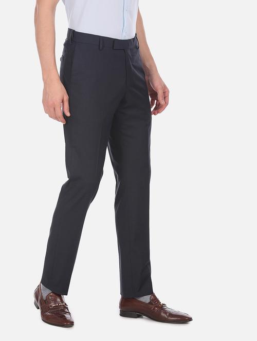blue textured flat front formal trouser  - 18004646 - Very Small Image - 1