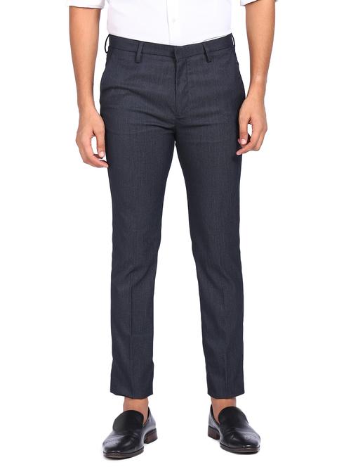 blue textured flat front formal trouser - 18004654 - Very Small Image - 1
