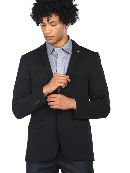 black self design single breasted casual blazer - 18004702 - Very Small Image - 1