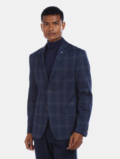 blue checkered single breasted casual blazer - 18004703 - Very Small Image - 1