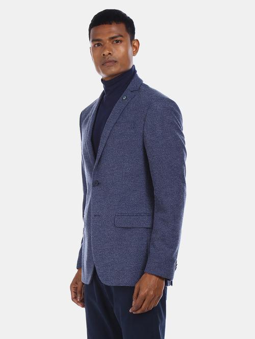 blue self design single breasted casual blazer - 18004705 - Very Small Image - 1