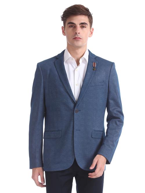 blue self design single breasted casual blazer - 18004716 - Very Small Image - 1