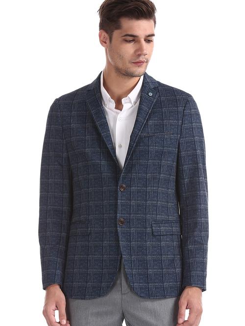 blue checkered single breasted casual blazer - 18004719 - Very Small Image - 1