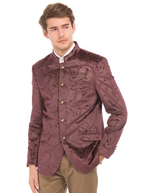 red self design bandhgala casual blazer - 18004744 - Very Small Image - 1