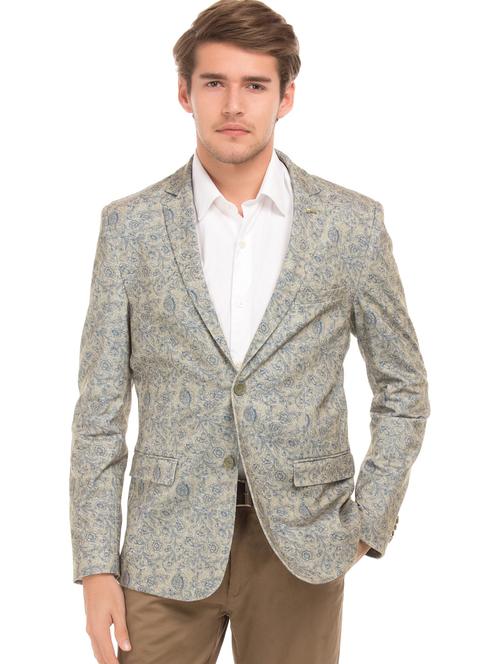 beige printed single breasted  casual blazer - 18004748 - Very Small Image - 1