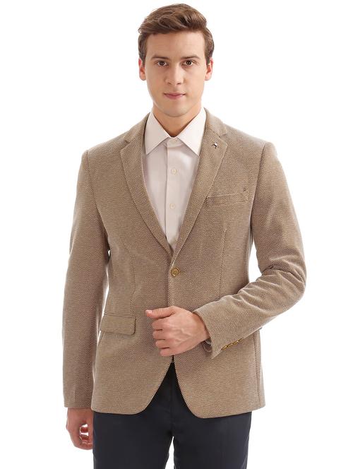 brown self design single breasted casual blazer - 18004757 - Very Small Image - 1