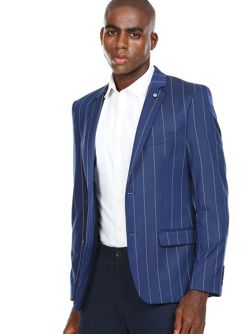 blue striped single breasted formal blazer - 18004782 - Very Small Image - 1