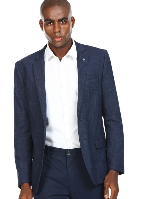 navy blue checkered single breasted formal blazer - 18004784 - Very Small Image - 1