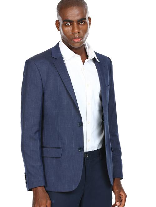 blue checkered single breasted formal blazer - 18004786 - Very Small Image - 1