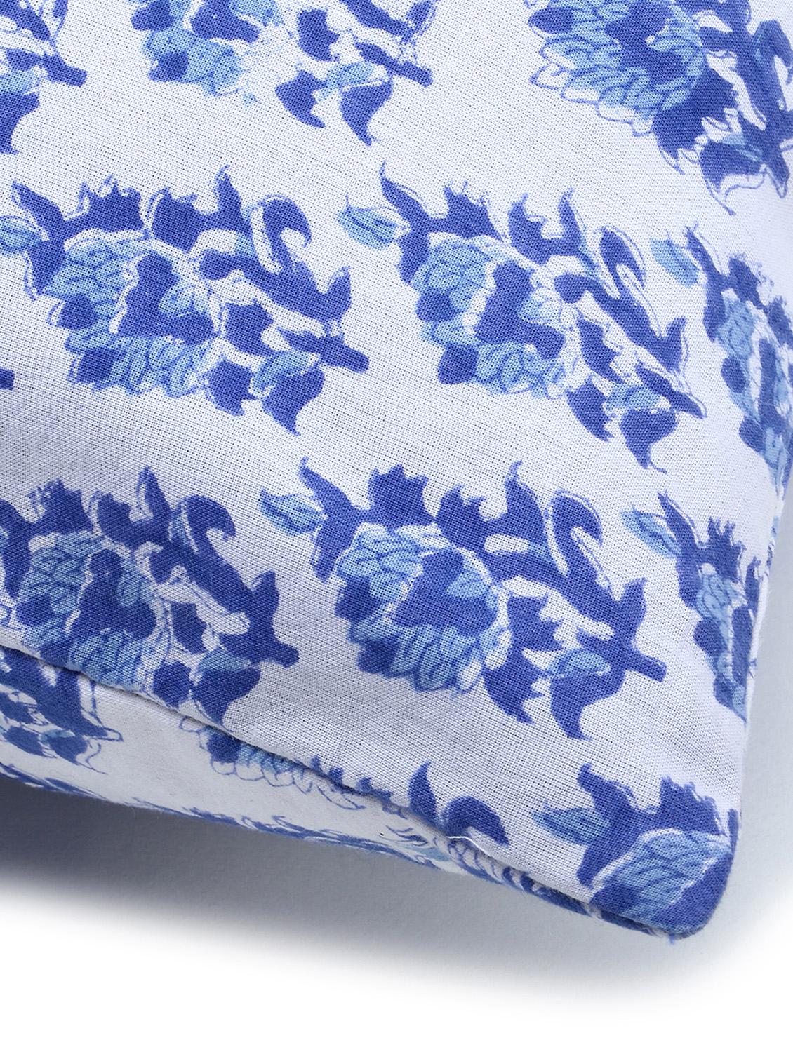 mezposh artsy blue and white cotton block print traditional floral cushion cover (16x16 inch) set of 5 - 18007154 - Zoom Image - 5