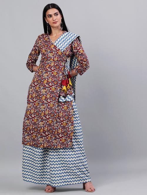 red cotton kurta salwar  set - 18007455 - Very Small Image - 1