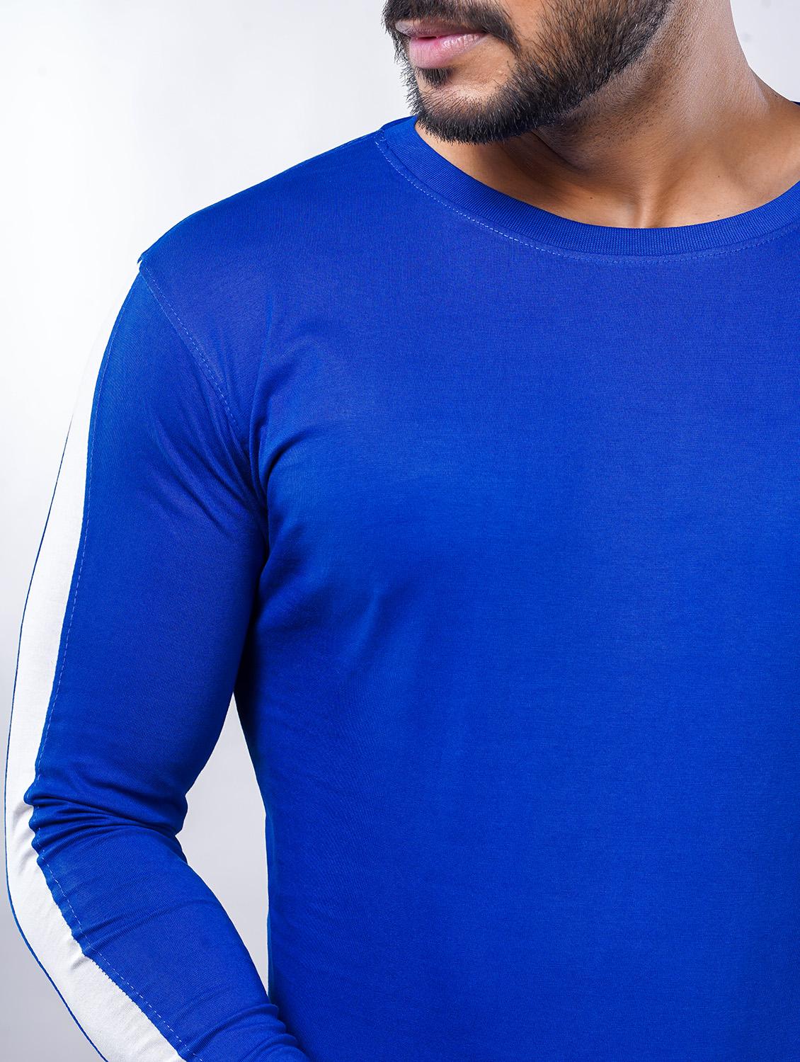 blue color block cut & sew t-shirt - 18007806 - Zoom Image - 3