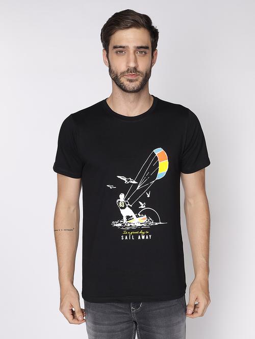 black round neck printed t-shirt  - 18008190 - Very Small Image - 1