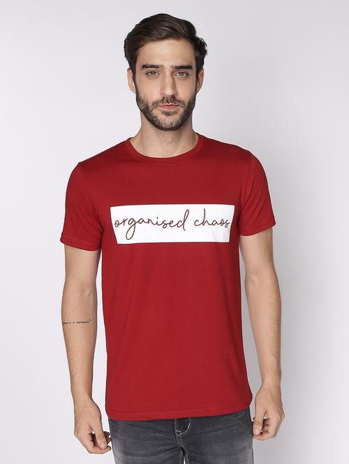 maroon round neck printed t-shirt  - 18008194 - Very Small Image - 1