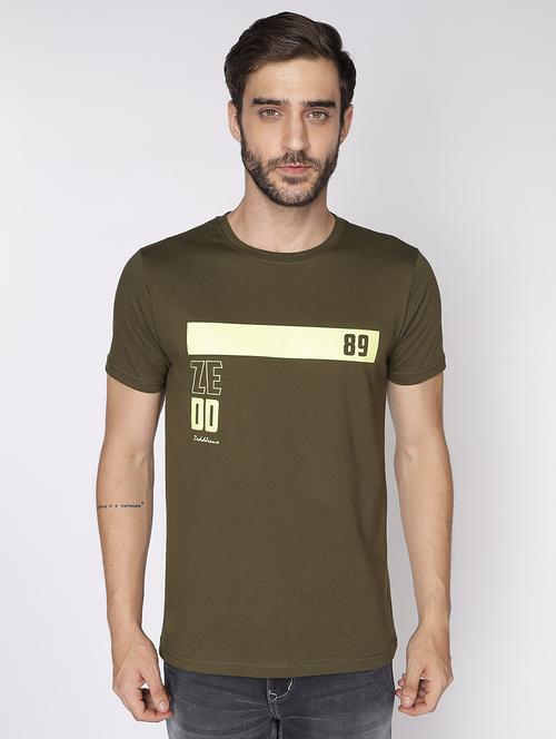 olive round neck printed t-shirt  - 18008199 - Very Small Image - 1