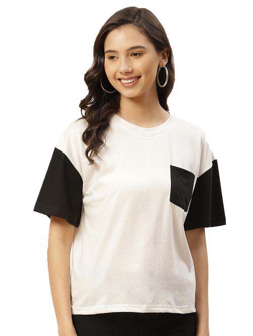 women's color block round neck t-shirt - 18008460 - Very Small Image - 1