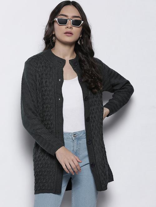 round neck woolen cardigan - 18008674 - Very Small Image - 1