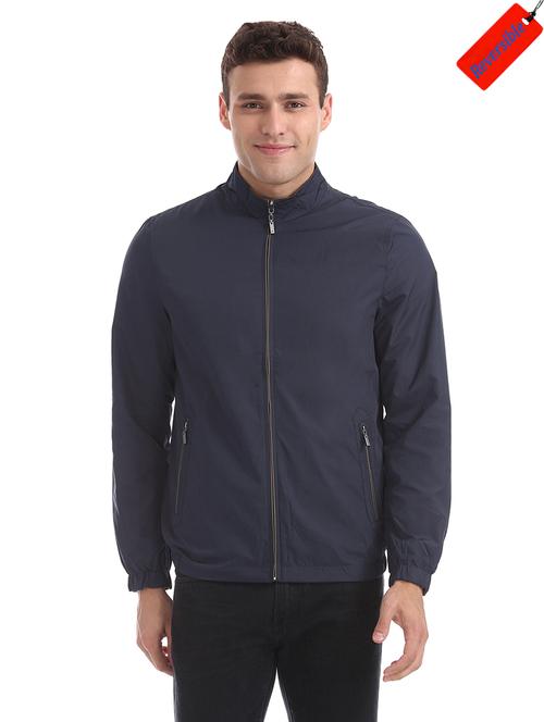blue solid reversible casual jacket - 18008787 - Very Small Image - 1
