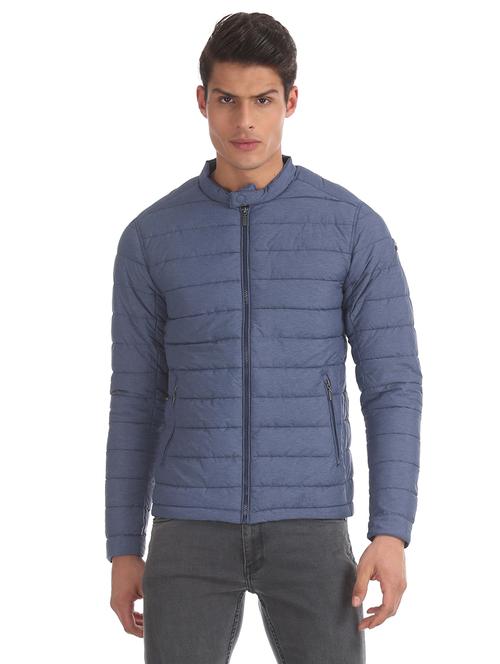 blue solid quilted jacket - 18008807 - Very Small Image - 1