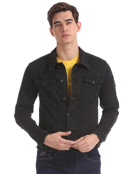 black solid denim jacket - 18008921 - Very Small Image - 1
