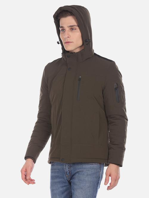 brown solid quilted jacket - 18008970 - Very Small Image - 1