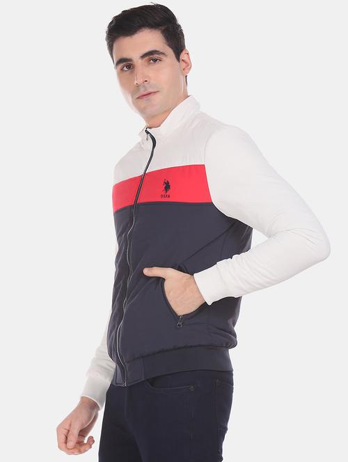 white color block casual jacket - 18008979 - Very Small Image - 1