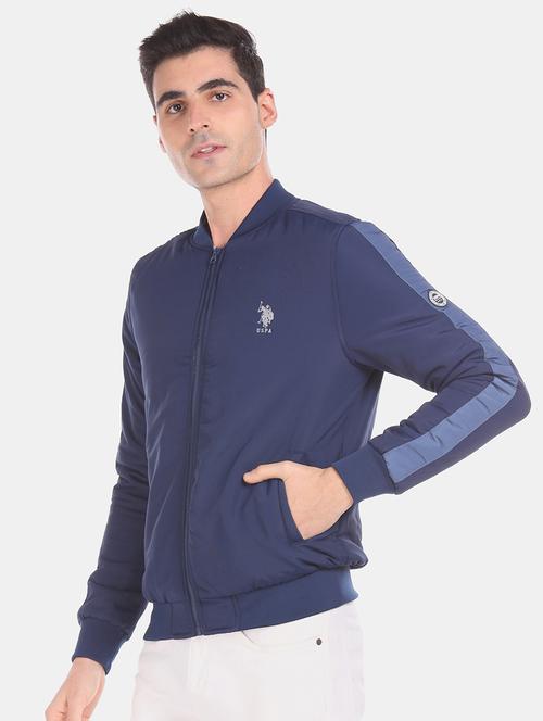 blue solid bomber jacket - 18008984 - Very Small Image - 1