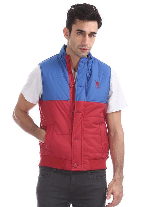 blue color block quilted jacket - 18008995 - Very Small Image - 1