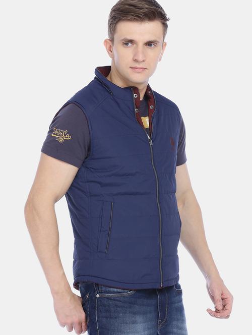 blue solid casual jacket - 18009016 - Very Small Image - 1