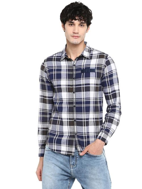 navy blue checkered casual shirt - 18009749 - Very Small Image - 1