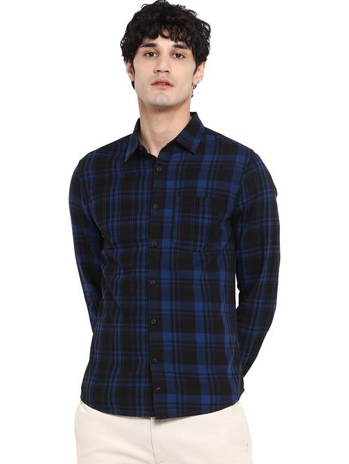 navy blue checkered casual shirt - 18009758 - Very Small Image - 1