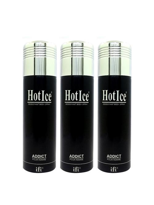 hot ice addict pour homme deodorant perfume body spray, 200ml pack of 3 - 18010500 - Very Small Image - 1