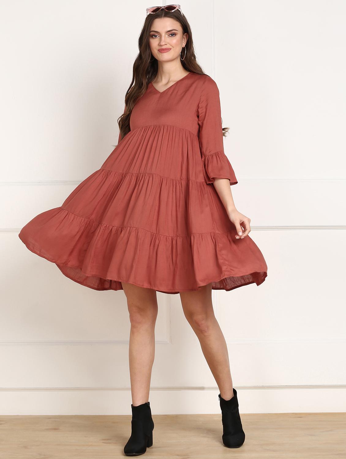 women's tiered dress solid dress - 18010944 - Zoom Image - 5