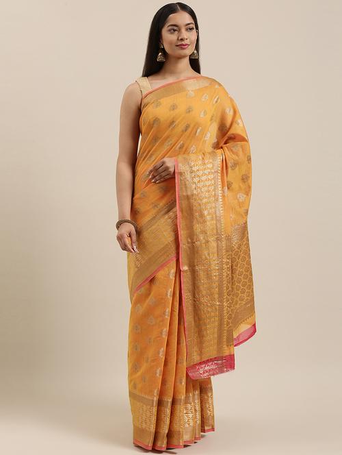 ethnic motifs woven saree with blouse - 18012067 - Very Small Image - 1