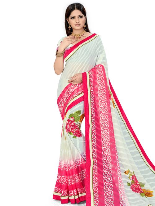 offwhite georgette printed saree with blouse - 18012221 - Very Small Image - 1