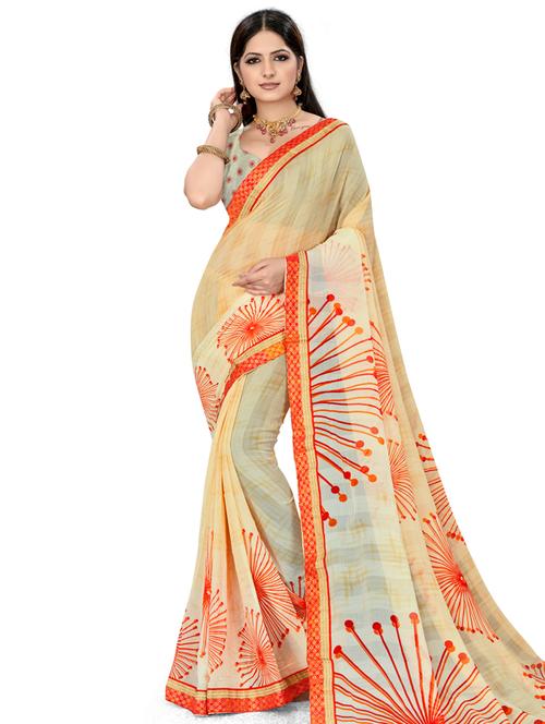 orange georgette printed saree with blouse - 18012222 - Very Small Image - 1