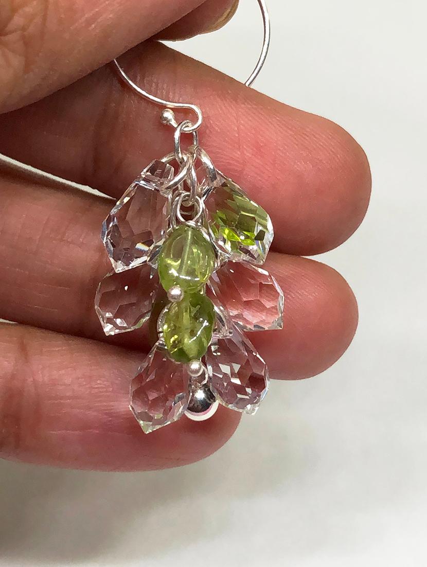 sterling silver drop earrings with peridot stone and crystals - 18013796 - Standard Image - 2