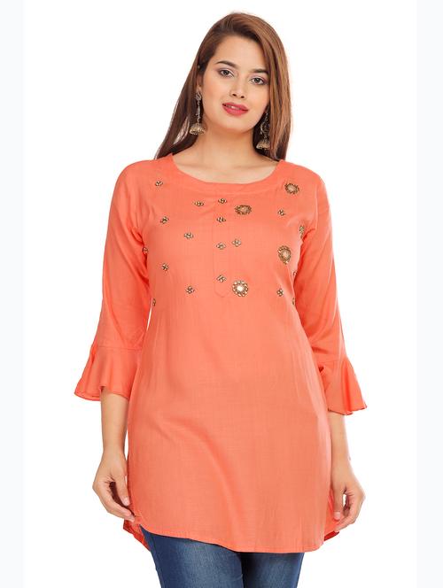 pink rayon regular tunic - 18013991 - Very Small Image - 1