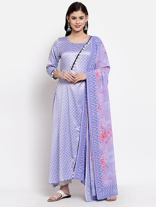 lavender printed kurta dupatta set  - 18015293 - Very Small Image - 1