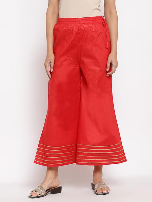 red solid straight palazzo - 18015315 - Very Small Image - 1