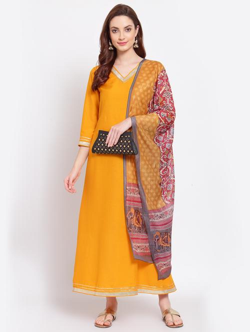 solid kurta dupatta set - 18015590 - Very Small Image - 1