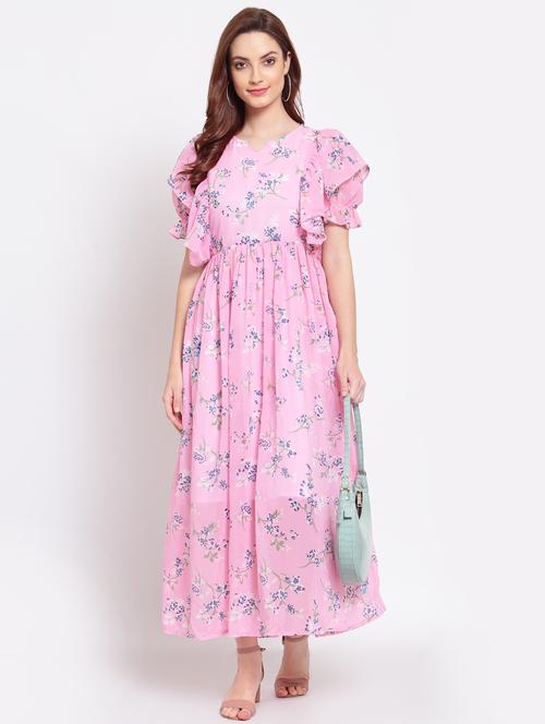 notch neck floral  fit & flare dress - 18015608 - Very Small Image - 1
