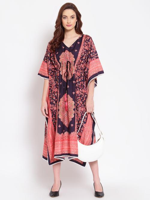 drawstring front printed kaftan dress - 18015662 - Very Small Image - 1